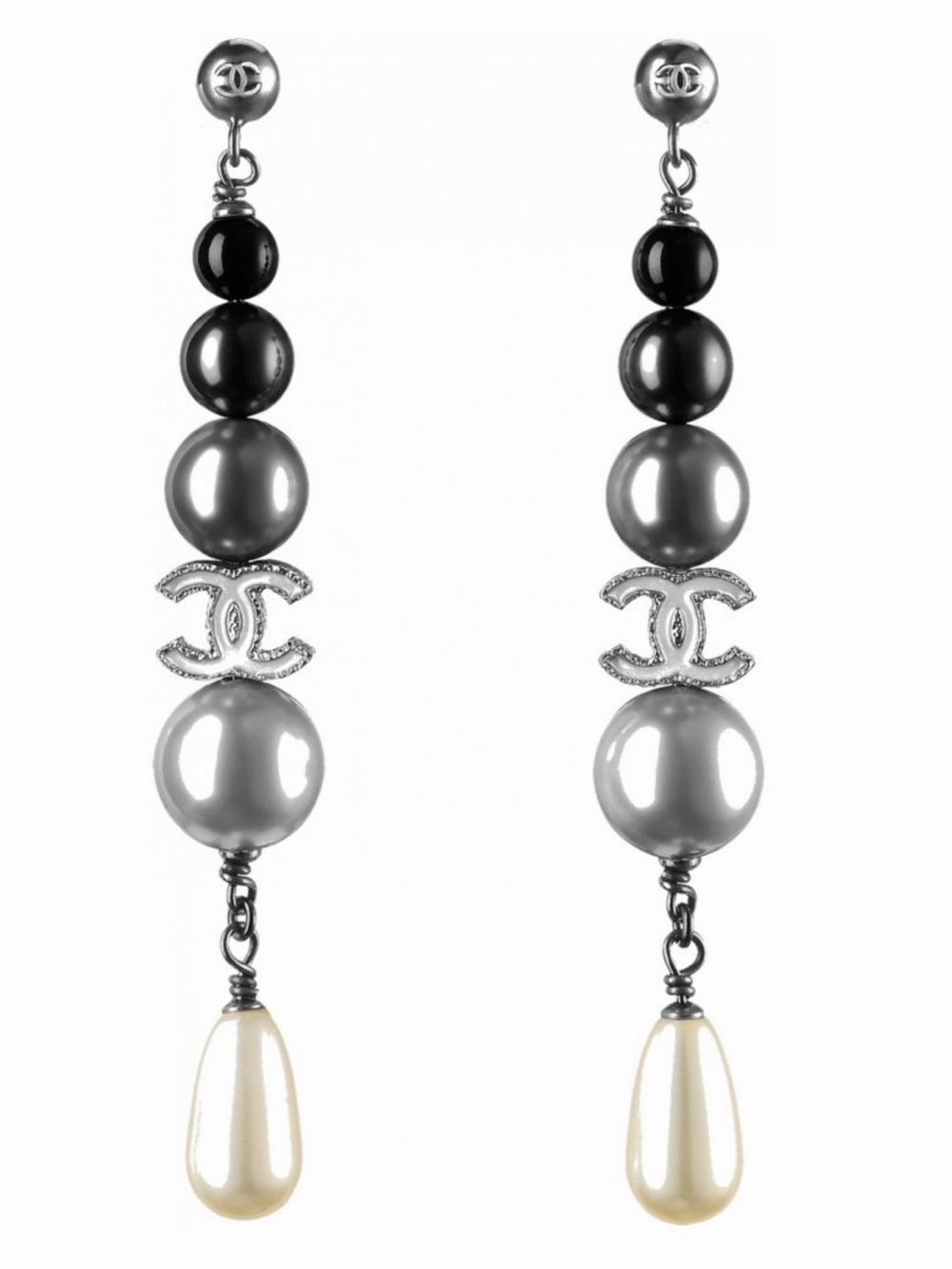 Auth CHANEL Pearl And Metal TearDrop Runway 2015 Earrings
